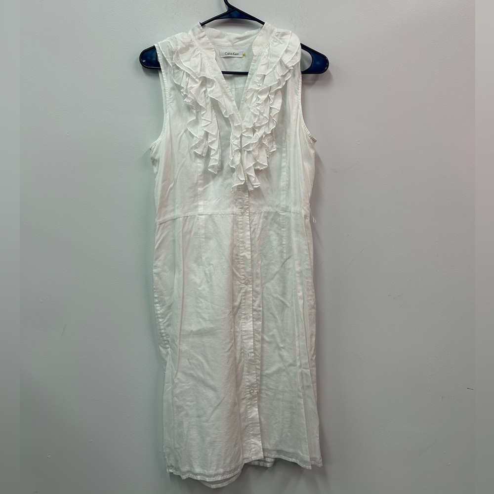 Calvin Klein White Ruffled Dress Sz 10